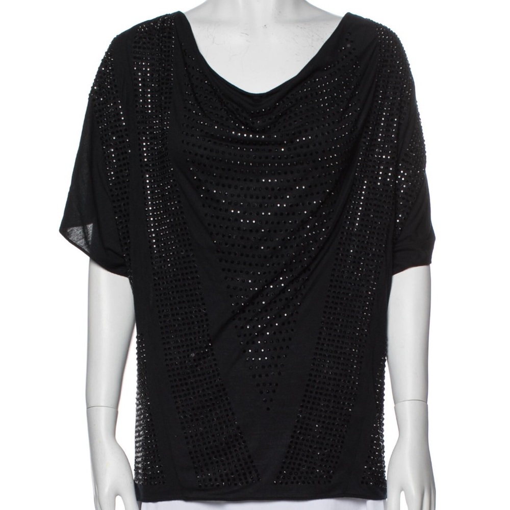 Haute Hippie Black Exquisite Beaded Cowl Neck Short Sleeve Blouse 👚 Size XS 🤩